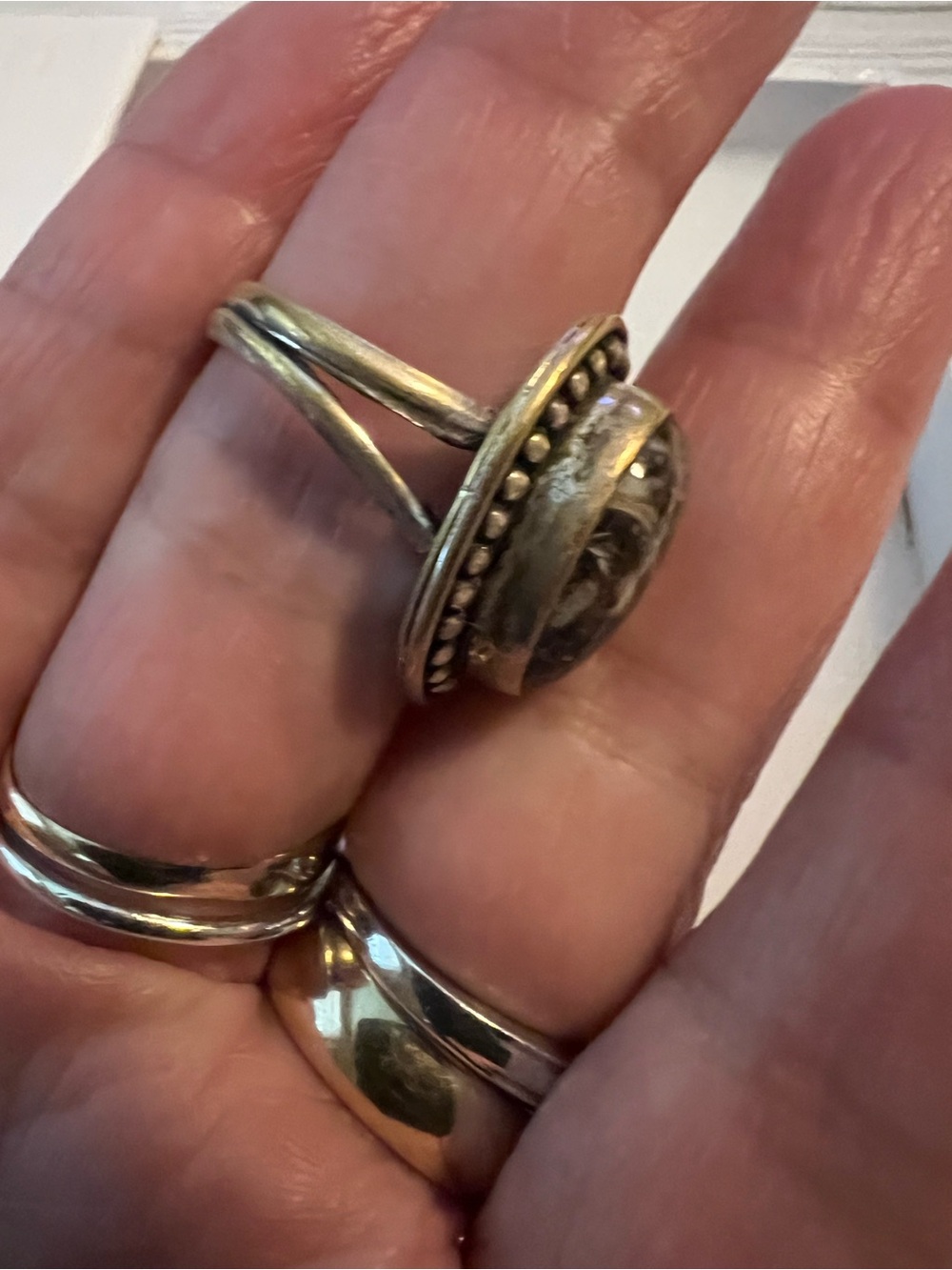 Antique Turritella Agate Fossil Gemstone Sterling Silver Statement Ring - Picture 6 of 9